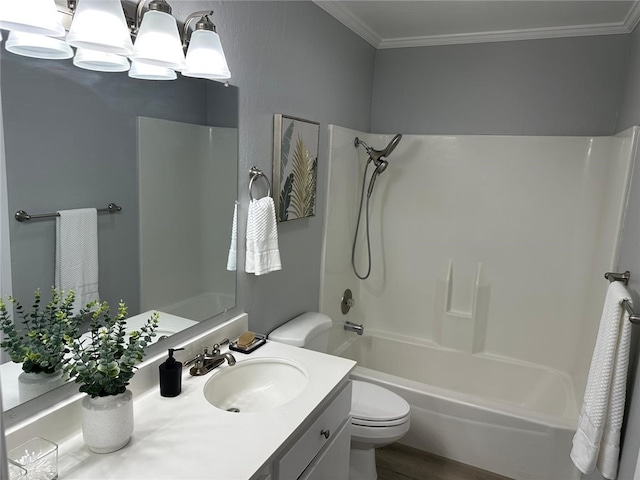 27130 Hidaway Ave Unit 6, Canyon Country, CA 91351 - full bathroom with toilet, crown molding, vanity, bathing tub / shower combination, and wood finished floors
