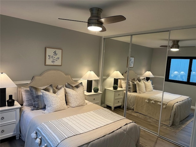 27130 Hidaway Ave Unit 6, Canyon Country, CA 91351 - bedroom with a closet, dark wood-type flooring, and ceiling fan