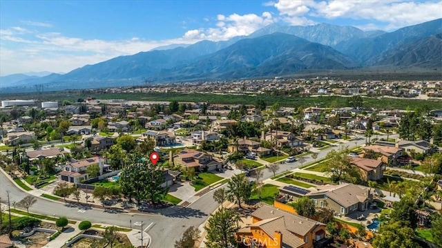 bird's eye view featuring a mountain view and a residential view