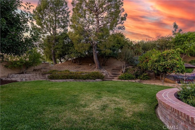 view of yard featuring stairway