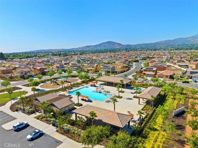 birds eye view of property featuring a residential view and a mountain view