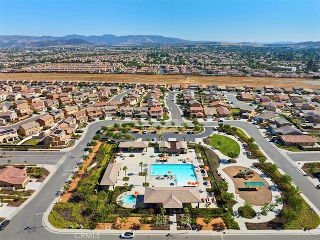 birds eye view of property featuring a residential view and a mountain view
