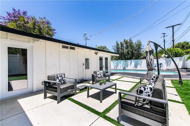 22838 Epsilon St, Woodland Hills, CA 91364 - view of patio / terrace with french doors, outdoor lounge area, and a fenced backyard