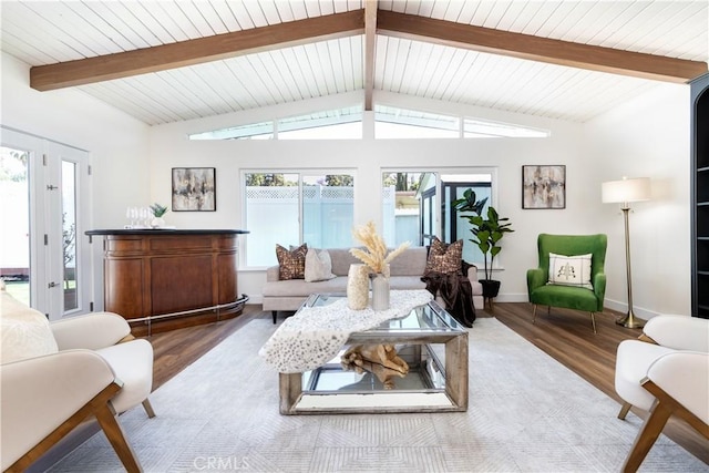 22838 Epsilon St, Woodland Hills, CA 91364 - living room with wood finished floors, baseboards, and wooden ceiling