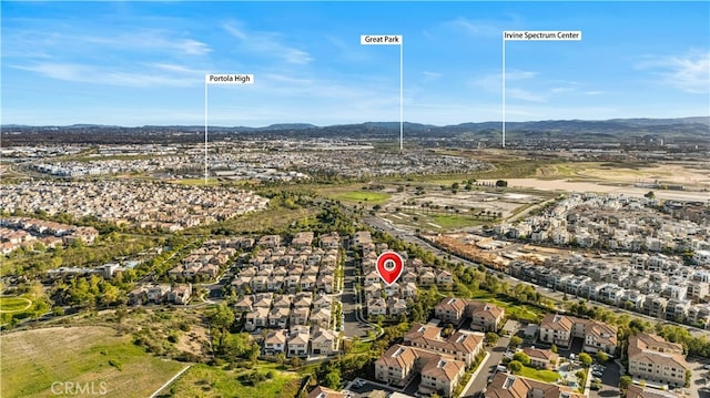 bird's eye view featuring a mountain view and a residential view