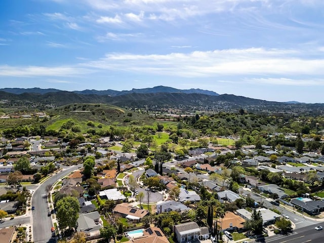 bird's eye view featuring a residential view and a mountain view