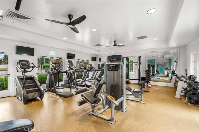35 Jonquil, Irvine, CA 92618 - gym featuring ceiling fan and recessed lighting