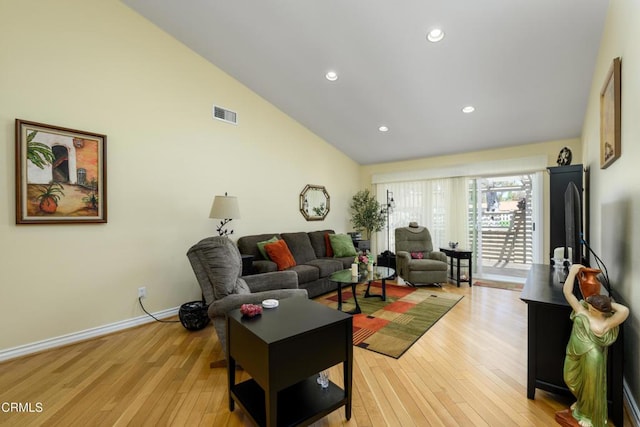 28210 Village 28, Camarillo, CA 93012 - living area with light wood finished floors, recessed lighting, visible vents, and high vaulted ceiling