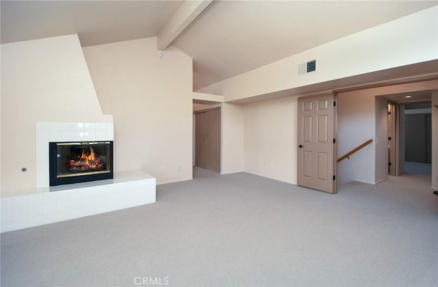41768 Via El Greco, Temecula, CA 92592 - unfurnished living room with carpet floors and a tiled fireplace