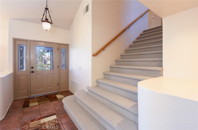 41768 Via El Greco, Temecula, CA 92592 - entryway featuring stairway, baseboards, and tile patterned floors