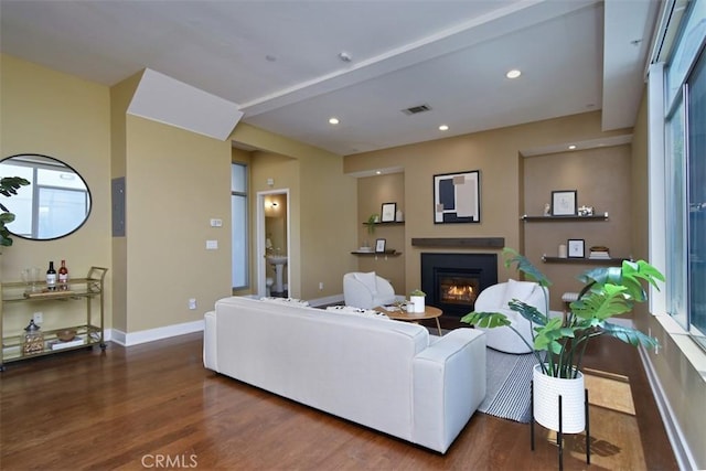 11815 Laurelwood Dr Unit 1, Studio City, CA 91604 - living area featuring wood finished floors, a glass covered fireplace, and recessed lighting
