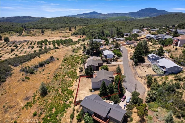 bird's eye view featuring a mountain view and a residential view