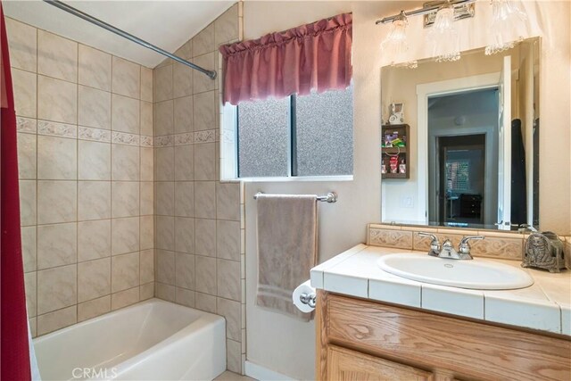full bathroom with shower / tub combination and vanity