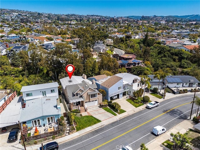 aerial view with a mountain view and a residential view