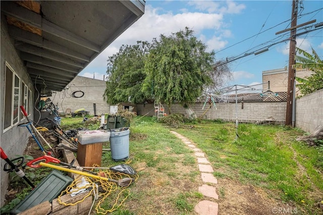 view of yard featuring a fenced backyard