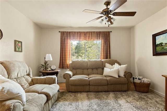 337 Lookout Dr, Twin Peaks, CA 92391 - living area featuring baseboards, a ceiling fan, and light wood-style floors