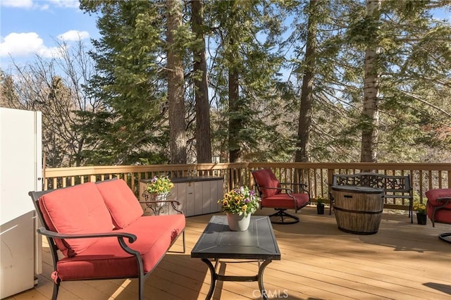 337 Lookout Dr, Twin Peaks, CA 92391 - wooden terrace with an outdoor hangout area