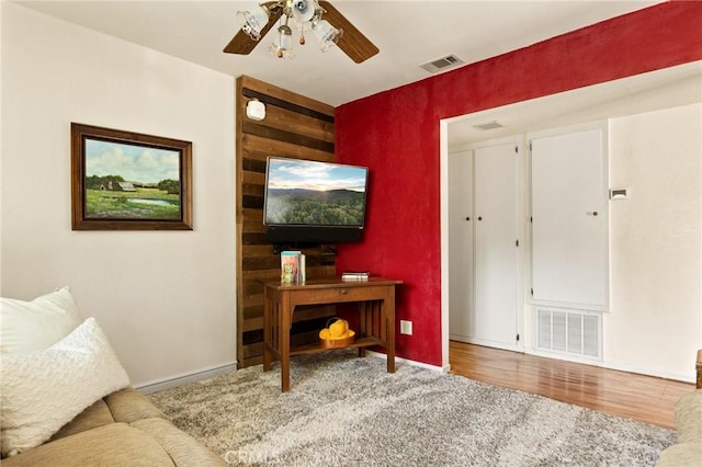 337 Lookout Dr, Twin Peaks, CA 92391 - interior space with visible vents, ceiling fan, wood finished floors, and baseboards