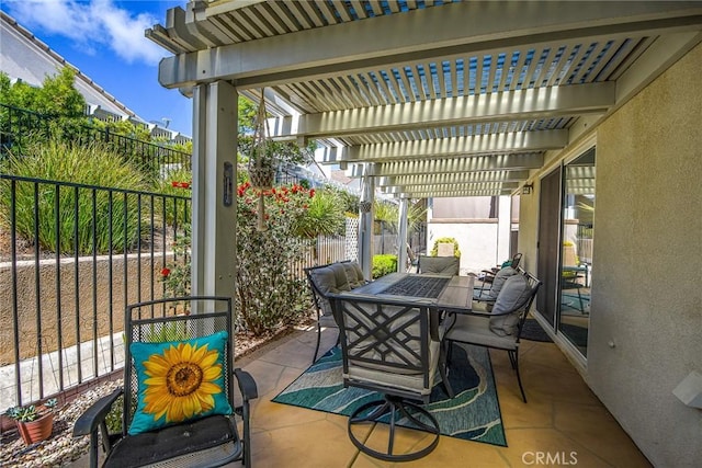 24182 Via Llano, Murrieta, CA 92562 - view of patio / terrace featuring outdoor dining space, a fenced backyard, and a pergola
