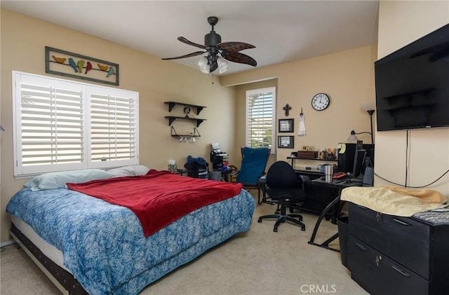 24182 Via Llano, Murrieta, CA 92562 - bedroom with light carpet, a desk, and ceiling fan