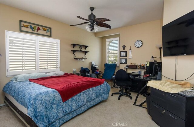 24182 Via Llano, Murrieta, CA 92562 - bedroom featuring light carpet, an office area, and ceiling fan
