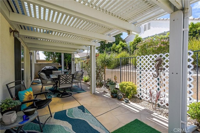 24182 Via Llano, Murrieta, CA 92562 - view of patio / terrace with outdoor dining space, fence, and a pergola