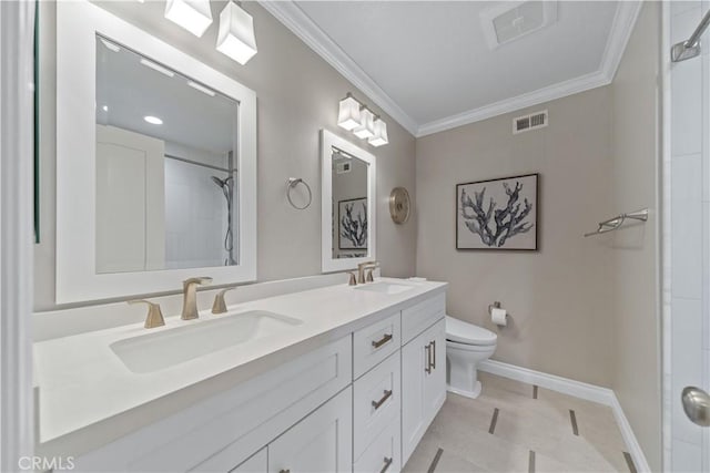 351 W Northridge Ave, Glendora, CA 91741 - full bath with toilet, visible vents, a sink, and ornamental molding