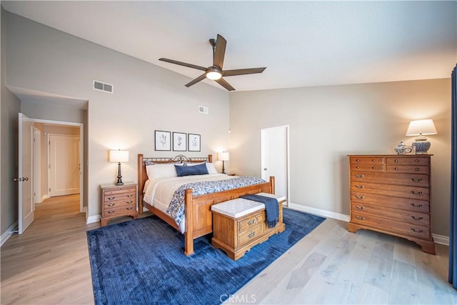 351 W Northridge Ave, Glendora, CA 91741 - bedroom with light wood-style floors, visible vents, baseboards, and vaulted ceiling