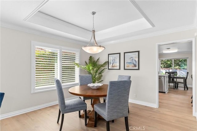 351 W Northridge Ave, Glendora, CA 91741 - dining area with a tray ceiling, light wood-type flooring, and baseboards
