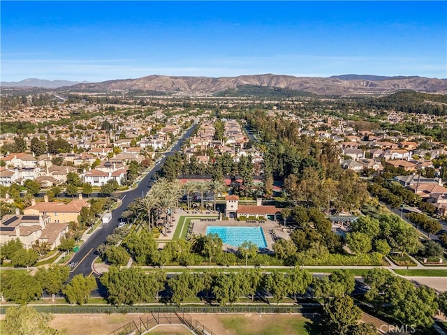 aerial view featuring a residential view and a mountain view
