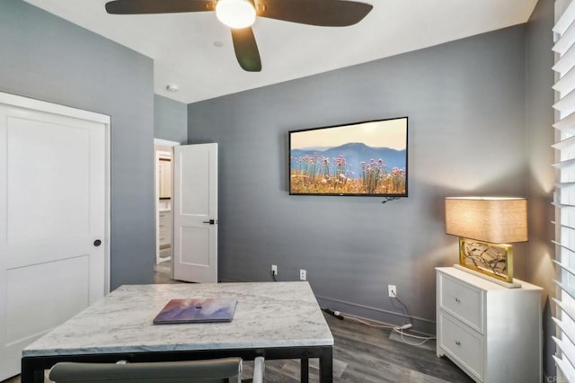 2929 Via Alta Pl, San Diego, CA 92108 - home office featuring a ceiling fan and dark wood-type flooring