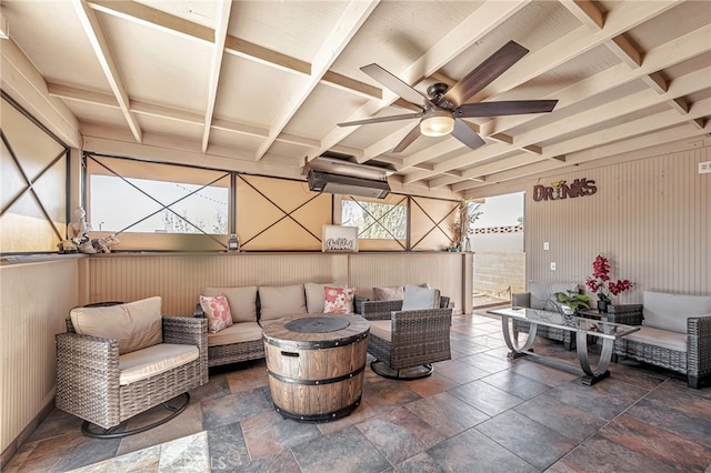 view of patio featuring an outdoor hangout area and ceiling fan