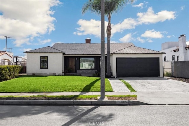 8620 S 4th Ave, Inglewood, CA 90305 - single story home featuring stucco siding, concrete driveway, an attached garage, crawl space, and a chimney