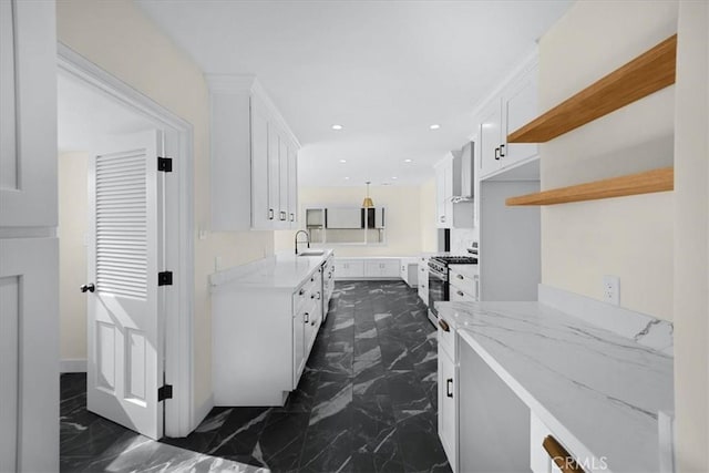 8620 S 4th Ave, Inglewood, CA 90305 - corridor featuring a sink, dark marble finish floors, and recessed lighting
