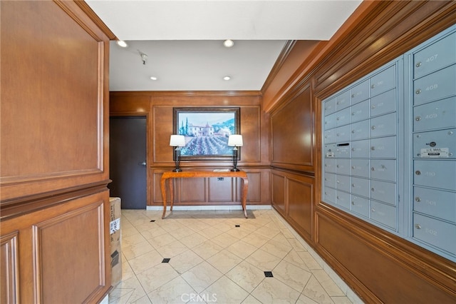 35 Linden Unit 302, Long Beach, CA 90802 - interior space with crown molding, a decorative wall, mail area, and recessed lighting
