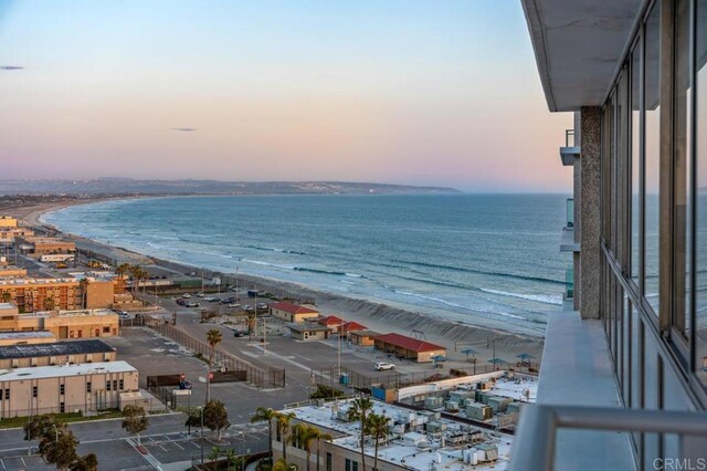 property view of water featuring a view of the beach