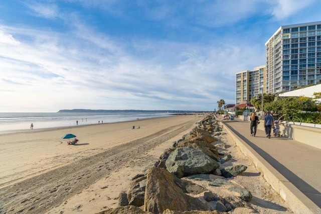 view of water feature featuring a view of the beach