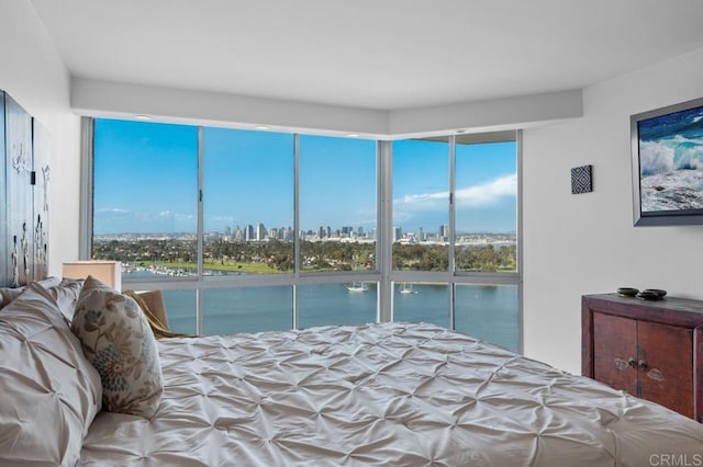 bedroom featuring a view of city