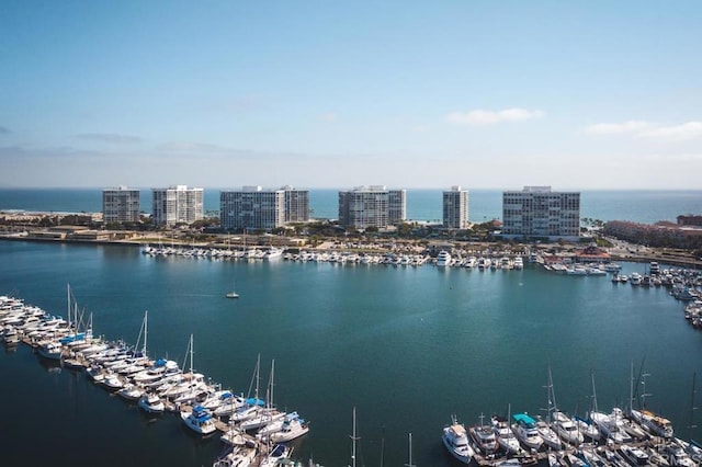 aerial view with a view of city and a water view