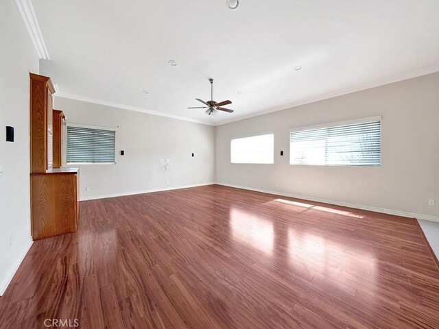 8309 Hillside Rd, Alta Loma, CA 91701 - spare room featuring ceiling fan, crown molding, baseboards, and wood finished floors