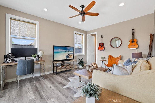 7 Alienta Ln, Rancho Mission Viejo, CA 92694 - living area featuring recessed lighting, a ceiling fan, wood finished floors, and a wealth of natural light