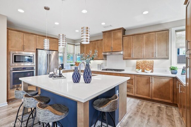 7 Alienta Ln, Rancho Mission Viejo, CA 92694 - kitchen featuring light wood-type flooring, a sink, a kitchen bar, and stainless steel appliances