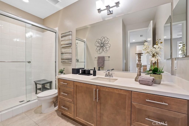 7 Alienta Ln, Rancho Mission Viejo, CA 92694 - bathroom featuring vanity, toilet, tile patterned floors, a shower stall, and visible vents
