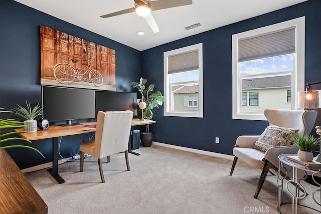 7 Alienta Ln, Rancho Mission Viejo, CA 92694 - carpeted office with a ceiling fan, baseboards, visible vents, and recessed lighting