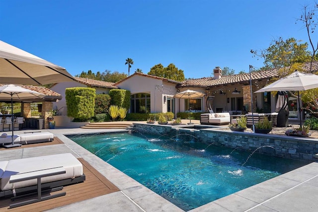 18320 Colina Fuerte, Rancho Santa Fe, CA 92067 - outdoor pool featuring an outdoor living space and a patio area
