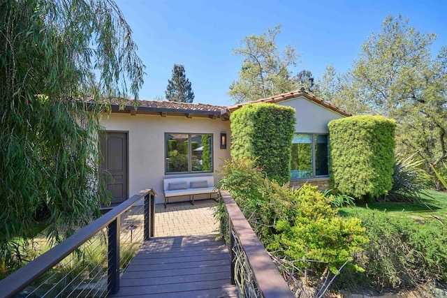 18320 Colina Fuerte, Rancho Santa Fe, CA 92067 - rear view of house with stucco siding and a tiled roof