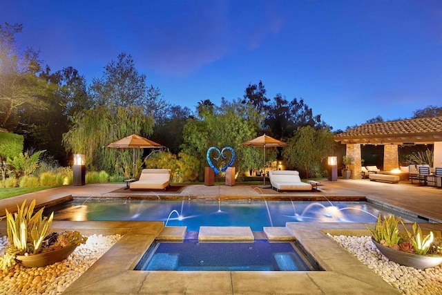 18320 Colina Fuerte, Rancho Santa Fe, CA 92067 - view of swimming pool with a pergola, a patio, and a pool with connected hot tub