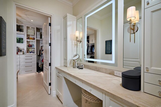 18320 Colina Fuerte, Rancho Santa Fe, CA 92067 - bathroom featuring ornamental molding, a walk in closet, and vanity