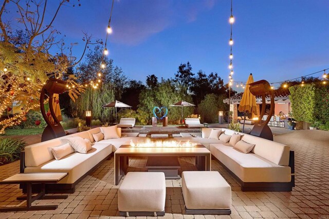 18320 Colina Fuerte, Rancho Santa Fe, CA 92067 - view of patio featuring an outdoor living space with a fire pit