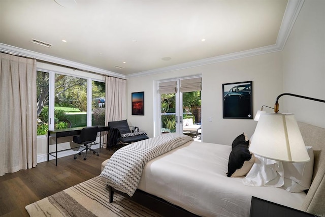 18320 Colina Fuerte, Rancho Santa Fe, CA 92067 - bedroom featuring access to outside, wood finished floors, and crown molding